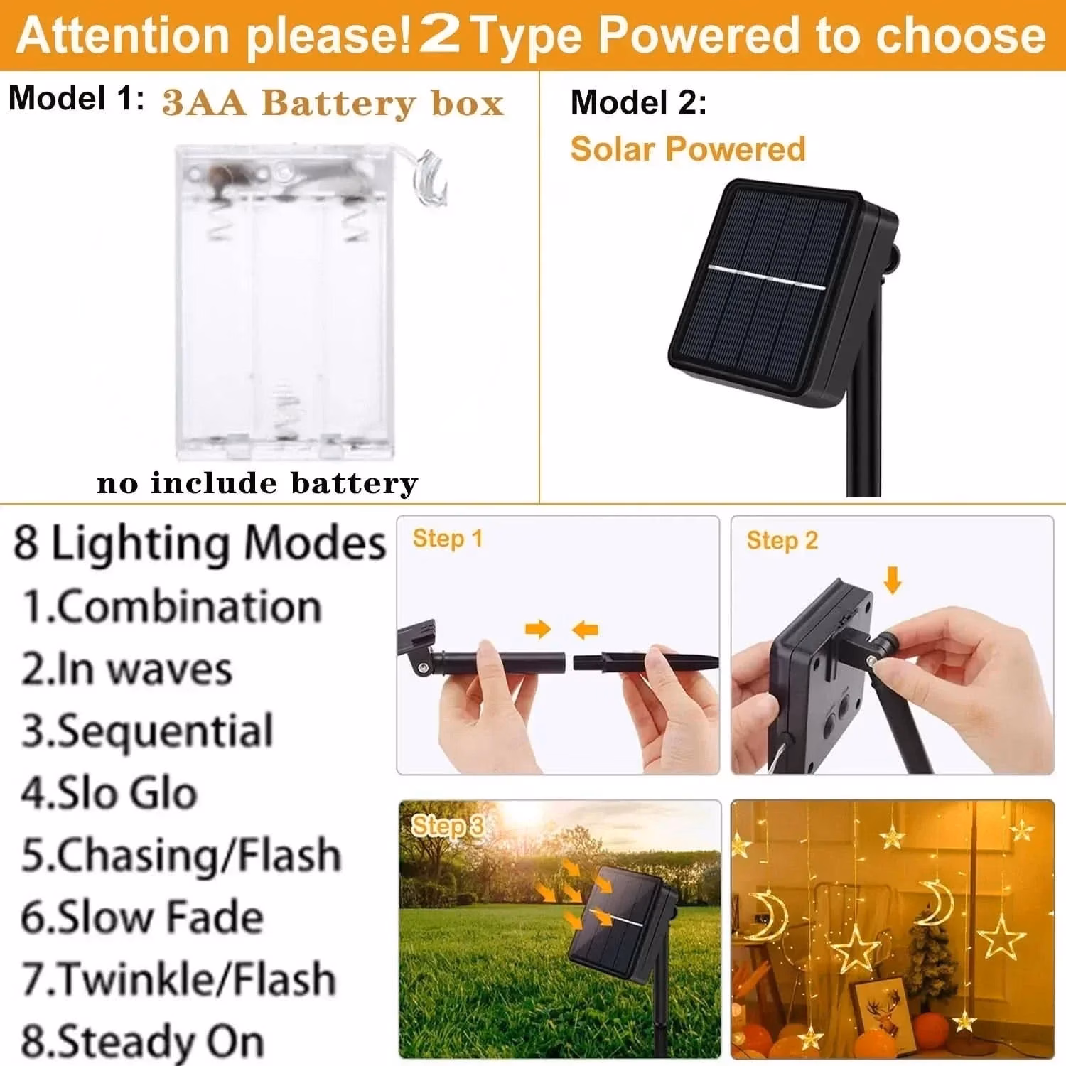 Luzes de Fada Estrela e Lua LED Solar - Encanto Natalino - Image 8