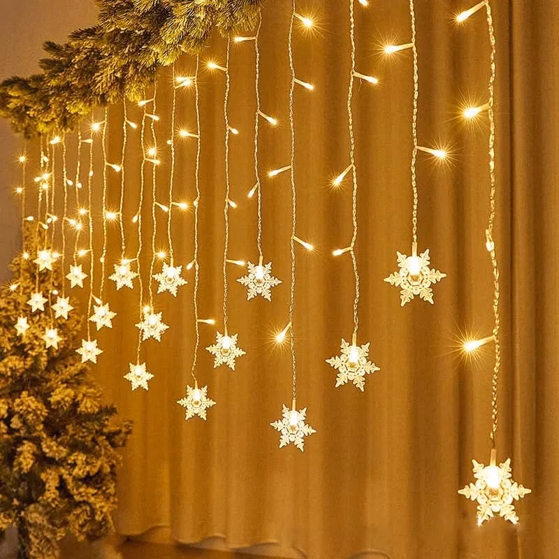 Luzes em LED Modelo Cortina Decoração de Natal Flocos de Neve