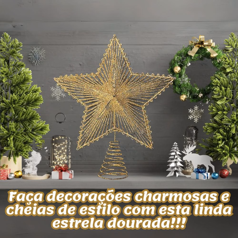 Estrela 24cm Brilhante Aramada Com Glitter Para Árvore De Natal Metalizado - Image 4