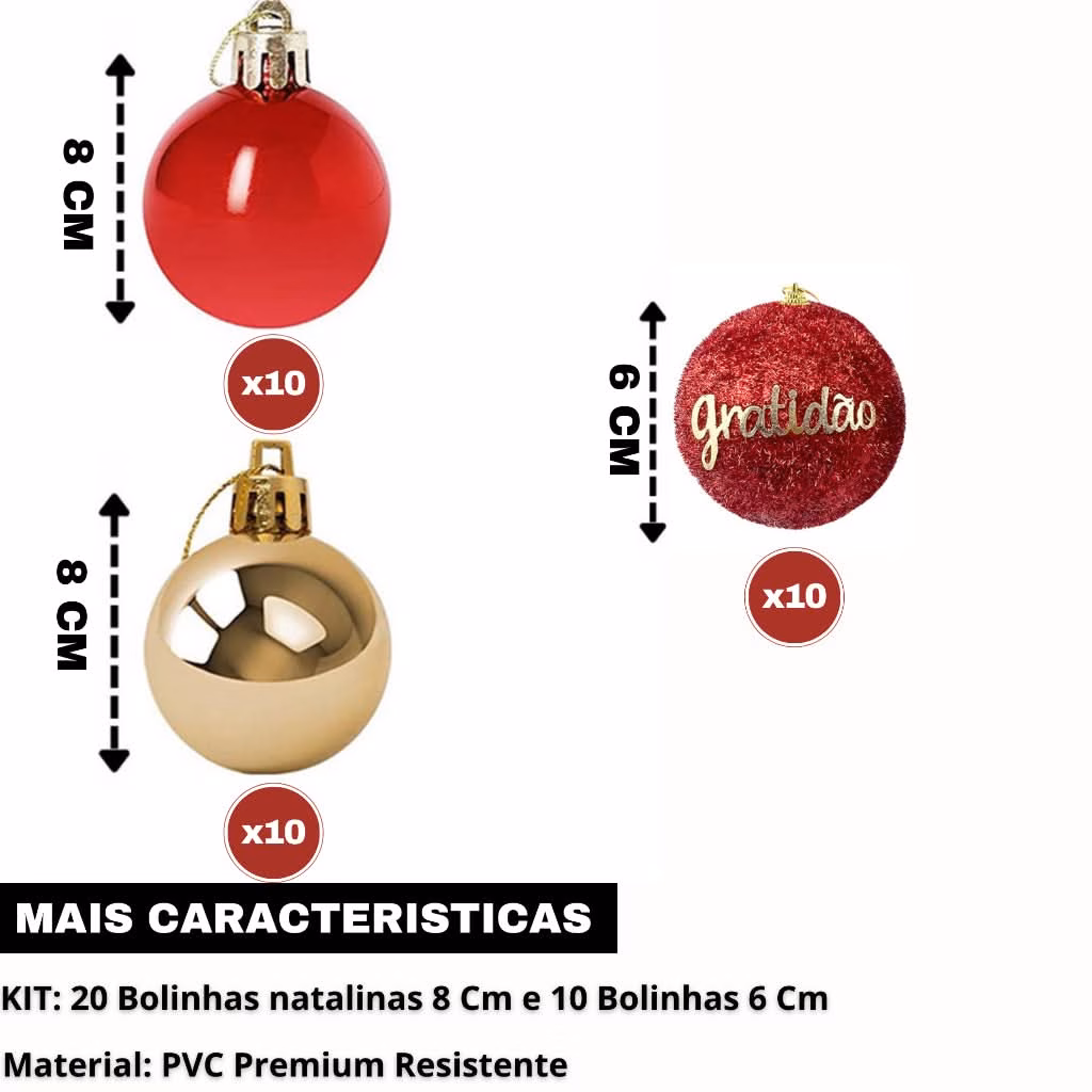 Kit 30 Bolinhas de Natal Decorações 8/6 Cm Conjunto 30 Bolas Coloridas - Image 5