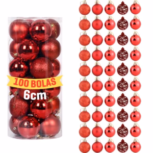 Kit 100 Bolinhas Enfeite Árvore de Natal 6cm