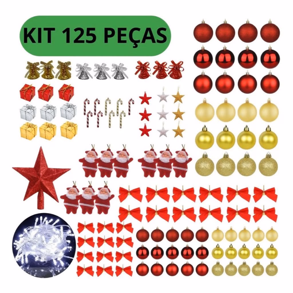 Kit 125 Enfeites Para Árvores De Natal Pendentes Bolinha Pisca Pisca Led - Image 6