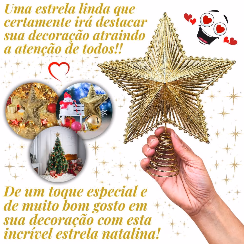 Estrela 24cm Brilhante Aramada Com Glitter Para Árvore De Natal Metalizado - Image 3