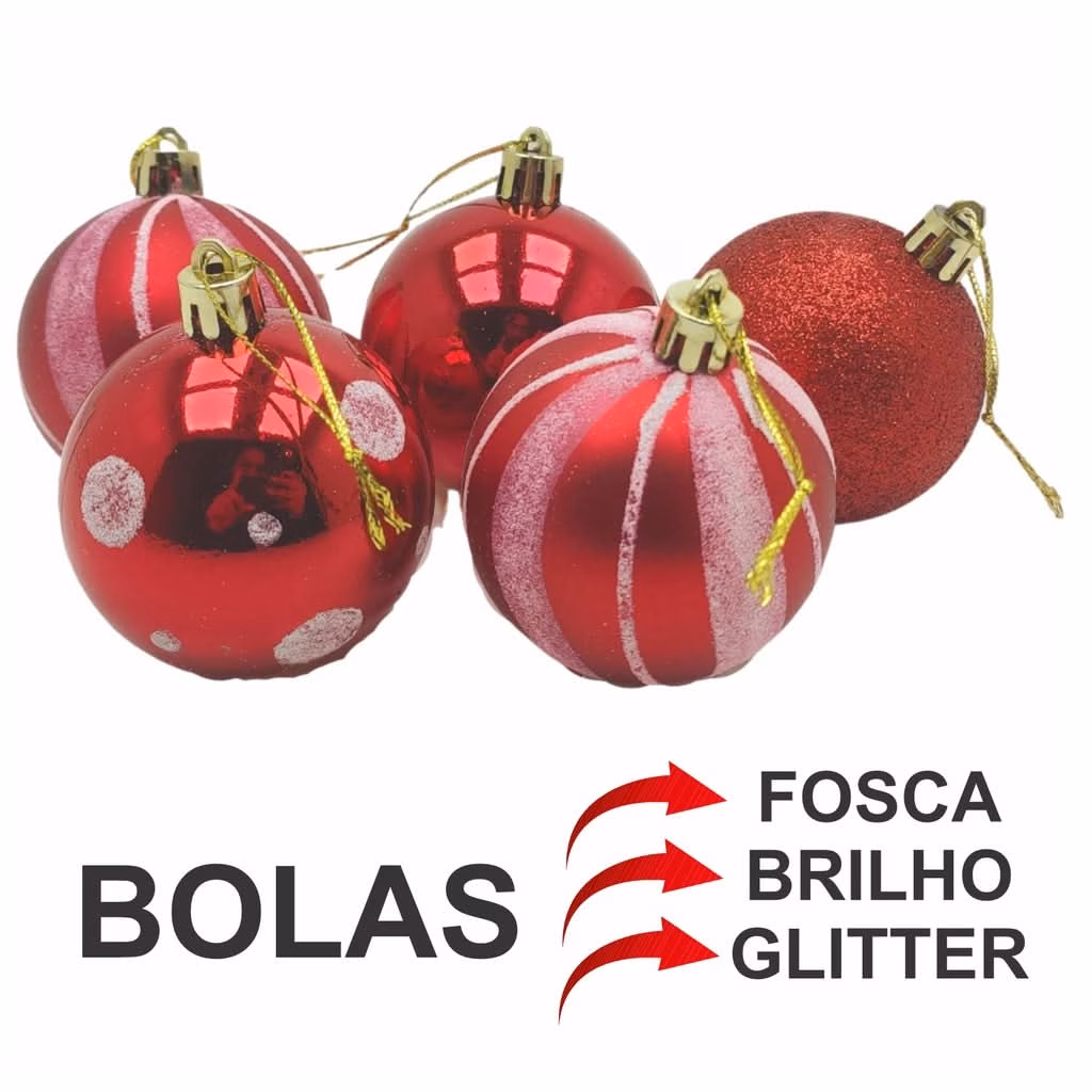Kit 30 Bolas Enfeite de Natal Gliter Decoração Vermelho - Image 2