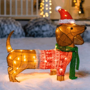 Luz de Jardim LED Cachorro Salsicha de Tinsel com 40 LEDs Branco Quente – 61 cm