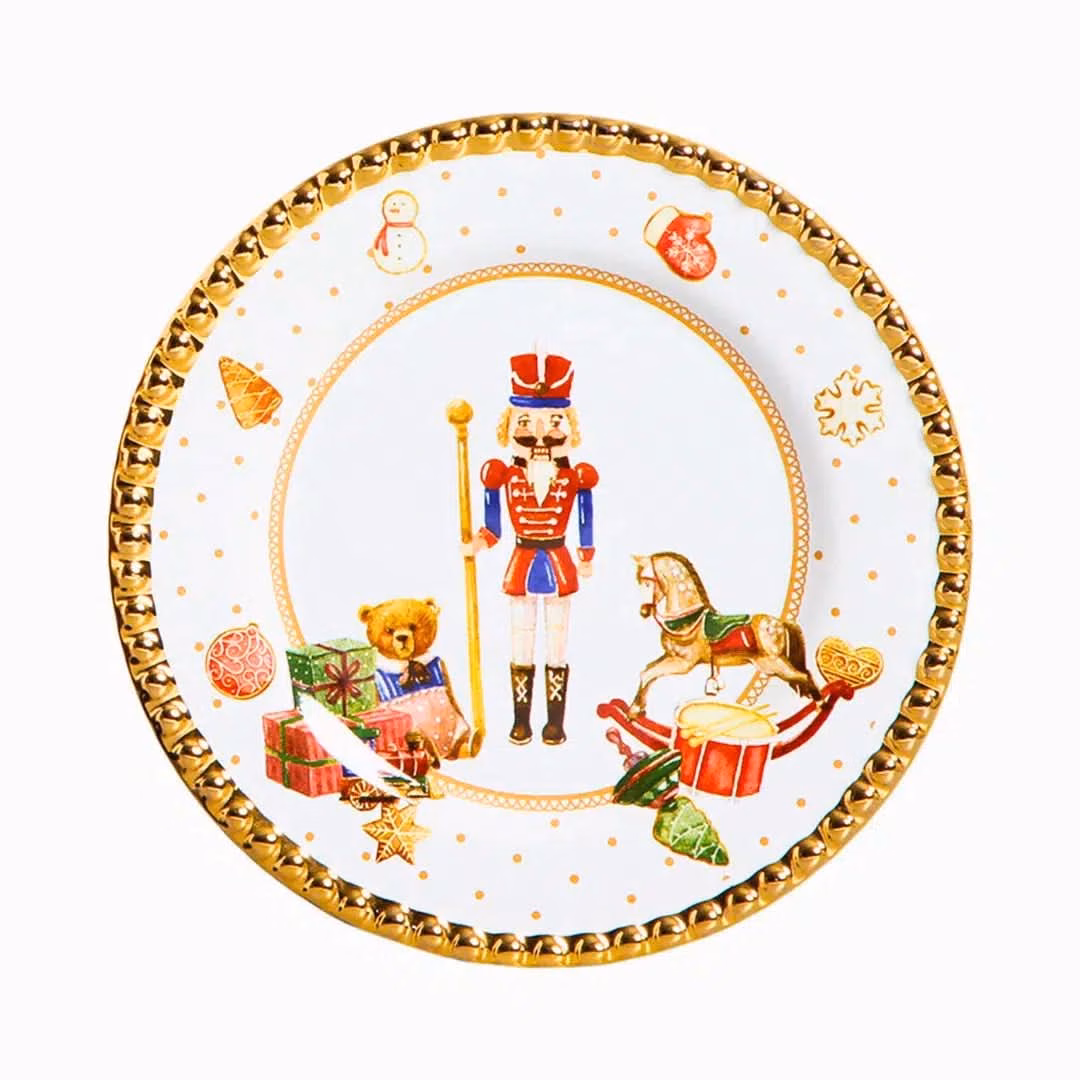 Pratos de Sobremesa Cerâmica Temático Natalino - 6 peças