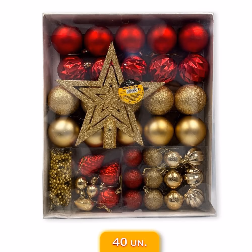Kit Enfeites de Natal Bolas Estrela Dourado e Vermelho Completo - Image 7