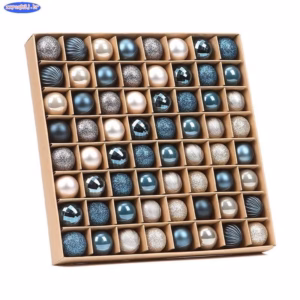 64 Peças Decoração De Natal Bolas Ouro Azul